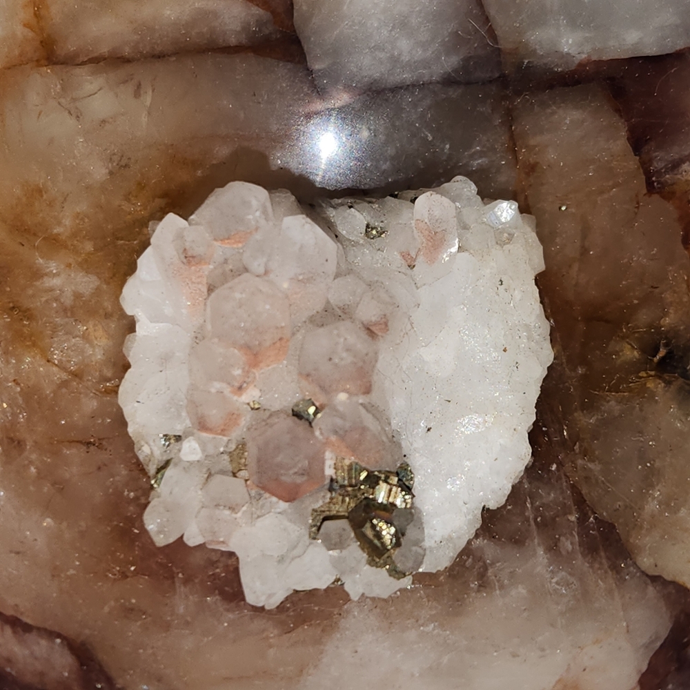 Pink Lithium Quartz with Gold Pyrite